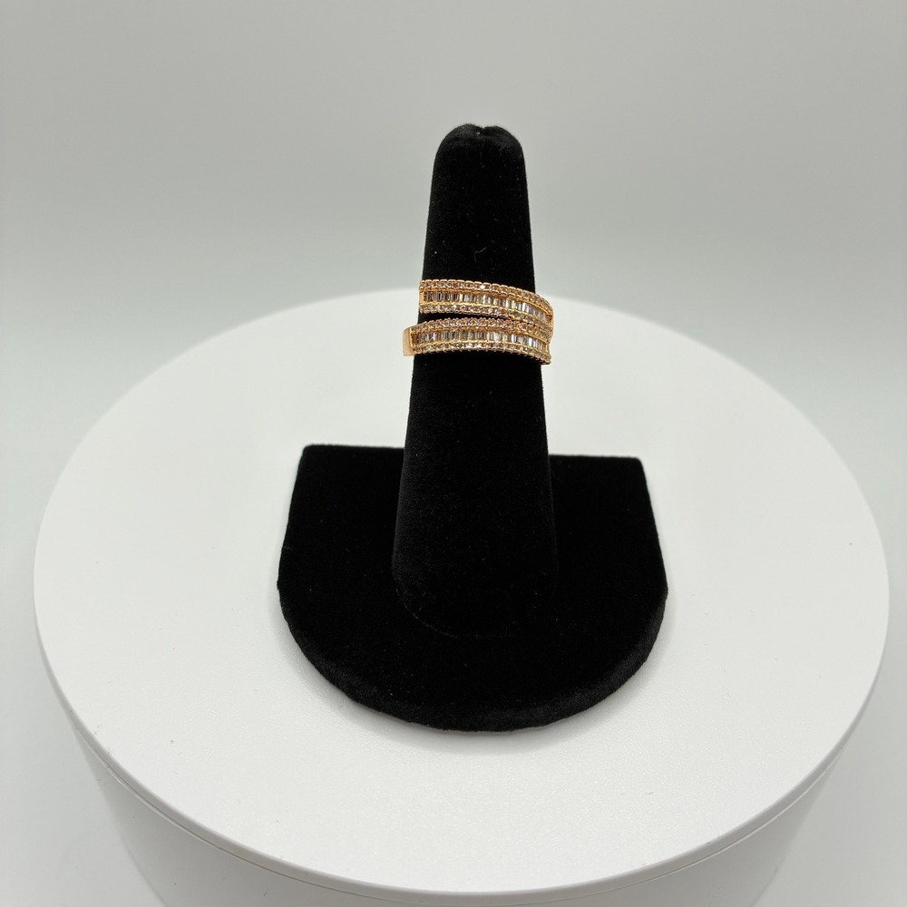 Boutique Women's Ring Size 10.5 Gold Baguette CZ Layered Bypass Statement Ring